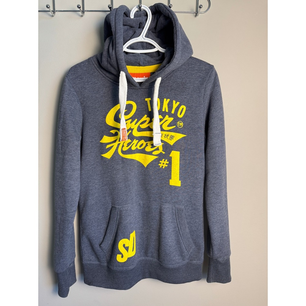 Superdry Mens Gray Graphic Tokyo Super Heroes Hoodie M Streetwear Urban Casual